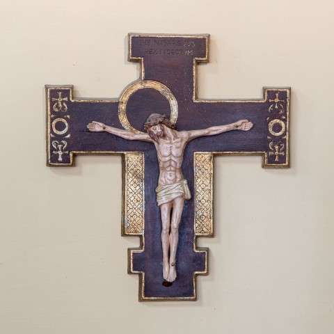 Cimabue Patinated Colored and Gold Ceramic Crucifix